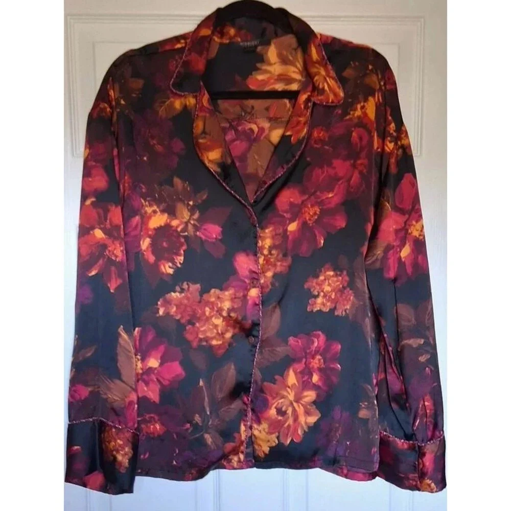 Moody Autumn Silky Womens Blouse Size Medium Dark Romantic Midnight Bakery